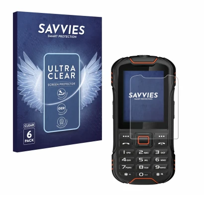 Parte frontale di una confezione del prodotto con il logo del marchio Savvies. Accanto è raffigurato il dispositivo Gigaset GL