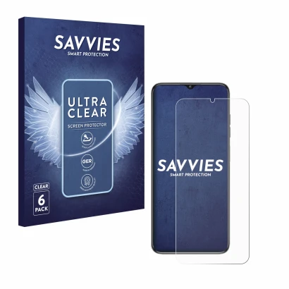 Parte frontale di una confezione del prodotto con il logo del marchio Savvies. Accanto è raffigurato il dispositivo Oukitel C1