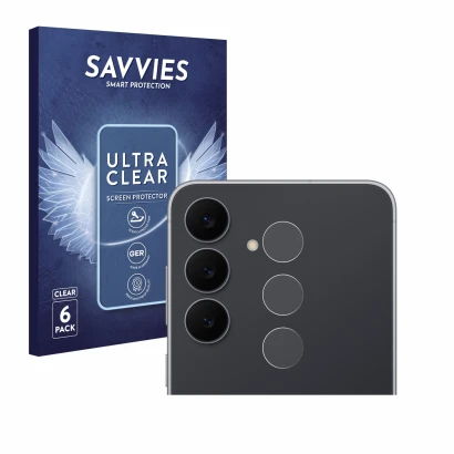 Parte frontale di una confezione del prodotto con il logo del marchio Savvies. Accanto è raffigurato il dispositivo Samsung Ga