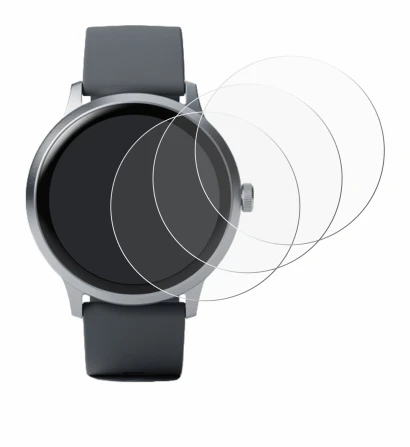 Immagine del dispositivo Pebble Round 2 con un'ampia varietà di protezioni per lo schermo.