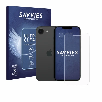 Parte frontale di una confezione del prodotto con il logo del marchio Savvies. Accanto è raffigurato il dispositivo Apple iPho