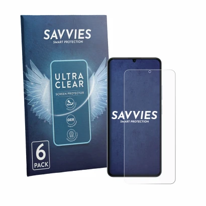 Parte frontale di una confezione del prodotto con il logo del marchio Savvies. Accanto è raffigurato il dispositivo realme Not