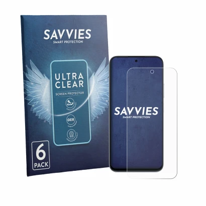Parte frontale di una confezione del prodotto con il logo del marchio Savvies. Accanto è raffigurato il dispositivo Oppo K14x 