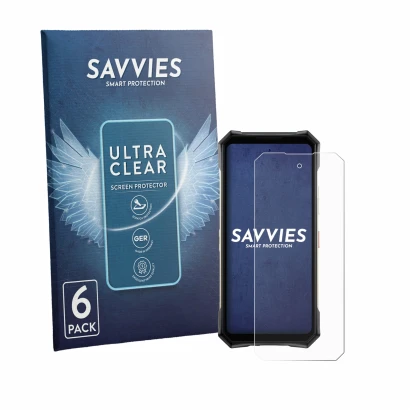 Parte frontale di una confezione del prodotto con il logo del marchio Savvies. Accanto è raffigurato il dispositivo Doogee S30