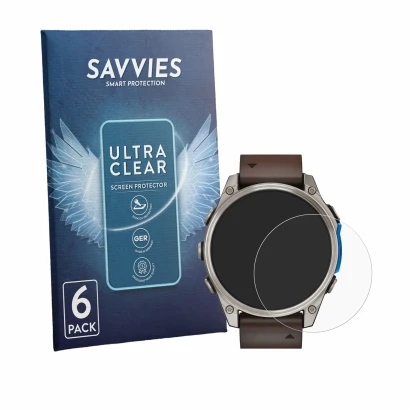 Parte frontale di una confezione del prodotto con il logo del marchio Savvies. Accanto è raffigurato il dispositivo Garmin D2 