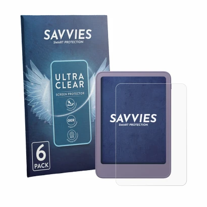 Parte frontale di una confezione del prodotto con il logo del marchio Savvies. Accanto è raffigurato il dispositivo Amazon Kin