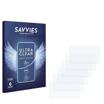 Parte frontale di una confezione del prodotto con il logo del marchio Savvies. Accanto si trova la protezione per lo schermo c