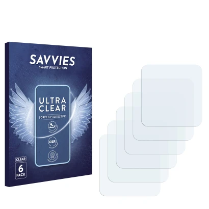 Parte frontale di una confezione del prodotto con il logo del marchio Savvies. Accanto si trova la protezione per lo schermo c