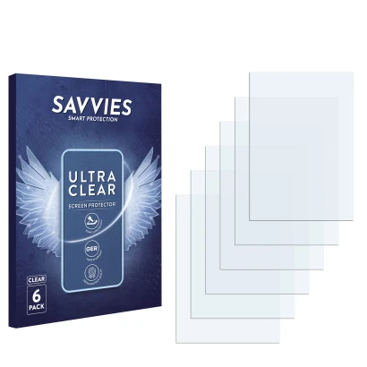 Parte frontale di una confezione del prodotto con il logo del marchio Savvies. Accanto si trova la protezione per lo schermo c