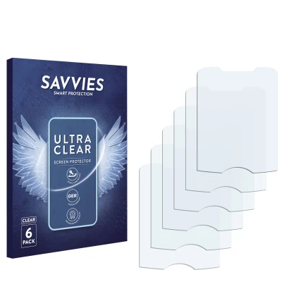 Parte frontale di una confezione del prodotto con il logo del marchio Savvies. Accanto si trova la protezione per lo schermo c