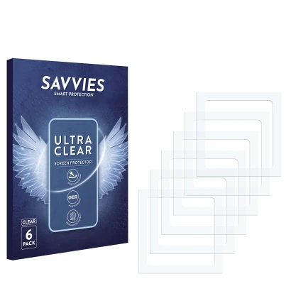 Parte frontale di una confezione del prodotto con il logo del marchio Savvies. Accanto si trova la protezione per lo schermo c