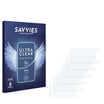 Parte frontale di una confezione del prodotto con il logo del marchio Savvies. Accanto si trova la protezione per lo schermo c