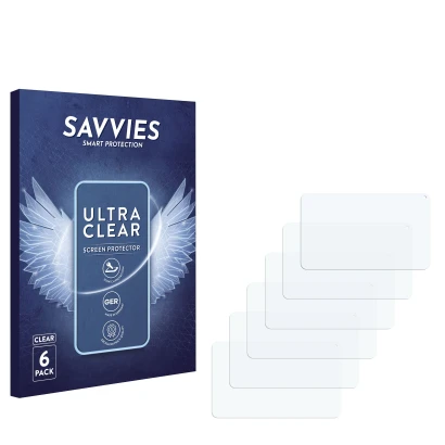 Parte frontale di una confezione del prodotto con il logo del marchio Savvies. Accanto si trova la protezione per lo schermo c