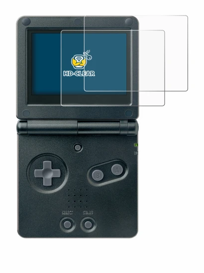 Immagine del dispositivo Nintendo Gameboy Advance GBA SP con un'ampia varietà di protezioni per lo schermo.