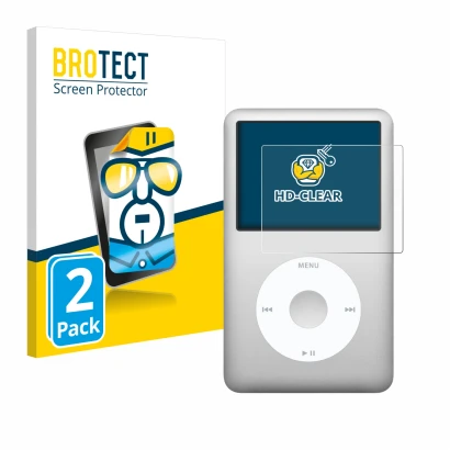 Parte frontale di una confezione del prodotto con il logo del marchio BROTECT. Accanto è raffigurato il dispositivo Apple iPod