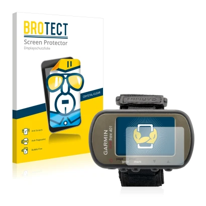 Parte frontale di una confezione del prodotto con il logo del marchio BROTECT. Accanto è raffigurato il dispositivo Garmin For
