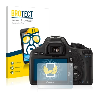 Parte frontale di una confezione del prodotto con il logo del marchio BROTECT. Accanto è raffigurato il dispositivo Canon EOS