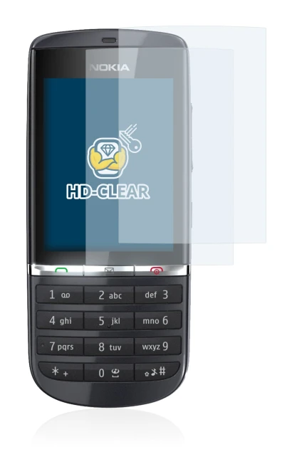 Immagine del dispositivo Nokia Asha 300 con un'ampia varietà di protezioni per lo schermo.