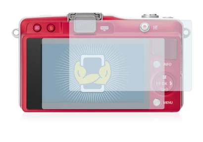 Immagine del dispositivo Olympus PEN Mini E-PM2 con un'ampia varietà di protezioni per lo schermo.