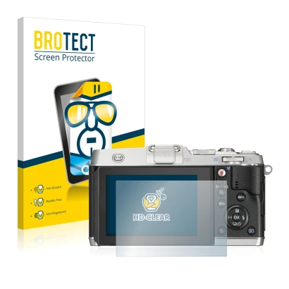 Parte frontale di una confezione del prodotto con il logo del marchio BROTECT. Accanto è raffigurato il dispositivo Olympus PE