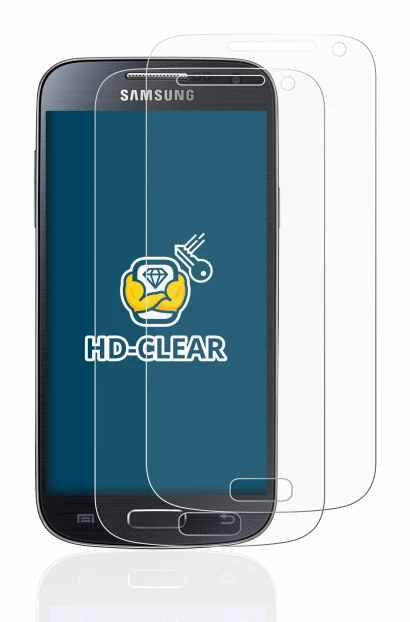 Immagine del dispositivo Samsung Galaxy S4 Mini con un'ampia varietà di protezioni per lo schermo.