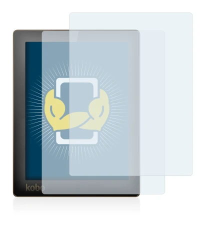 Immagine del dispositivo Kobo Aura con un'ampia varietà di protezioni per lo schermo.