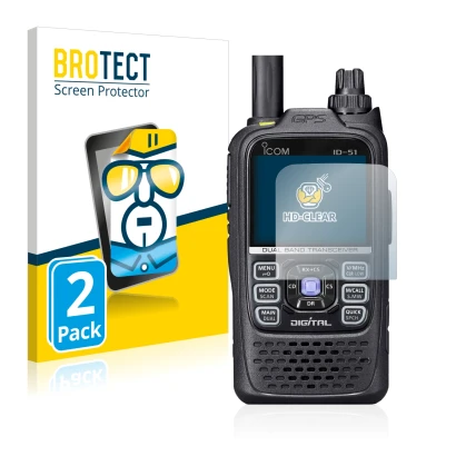 Parte frontale di una confezione del prodotto con il logo del marchio BROTECT. Accanto è raffigurato il dispositivo Icom ID-51