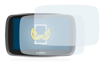 Immagine del dispositivo TomTom GO 5000 con un'ampia varietà di protezioni per lo schermo.