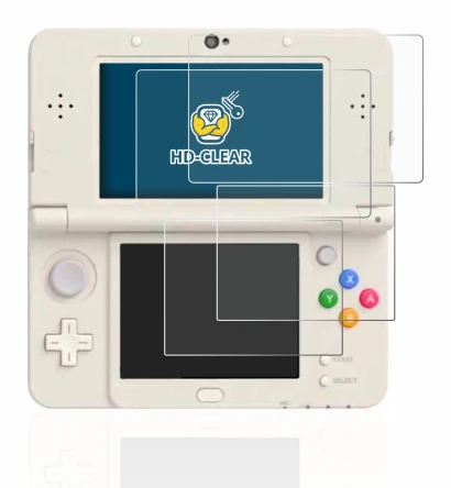 Immagine del dispositivo Nintendo New 3DS con un'ampia varietà di protezioni per lo schermo.