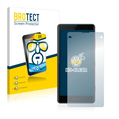 Parte frontale di una confezione del prodotto con il logo del marchio BROTECT. Accanto è raffigurato il dispositivo Sony Xperi
