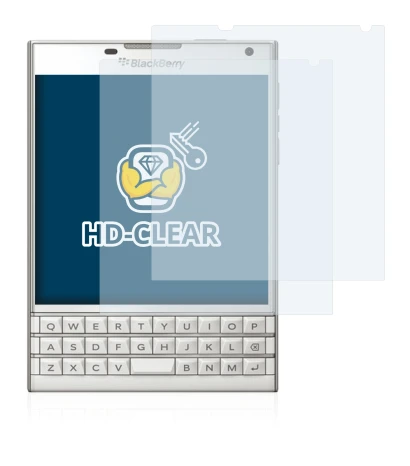 Immagine del dispositivo BlackBerry Passport con un'ampia varietà di protezioni per lo schermo.