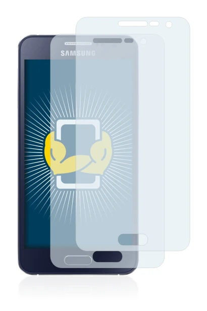 Immagine del dispositivo Samsung Galaxy A3 2015 con un'ampia varietà di protezioni per lo schermo.