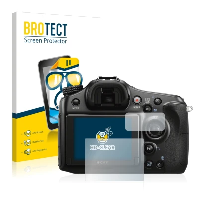 Parte frontale di una confezione del prodotto con il logo del marchio BROTECT. Accanto è raffigurato il dispositivo Sony Alpha