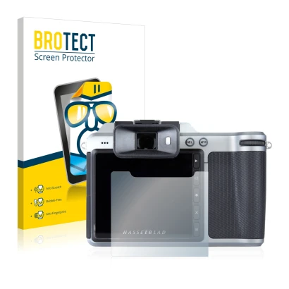 Parte frontale di una confezione del prodotto con il logo del marchio BROTECT. Accanto è raffigurato il dispositivo Hasselblad