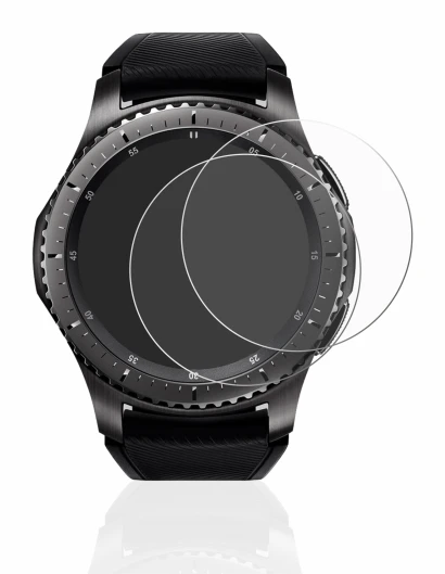 Immagine del dispositivo Samsung Gear S3 Frontier con un'ampia varietà di protezioni per lo schermo.
