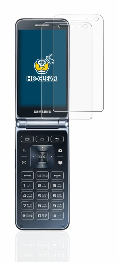 Immagine del dispositivo Samsung Galaxy Folder 2 con un'ampia varietà di protezioni per lo schermo.