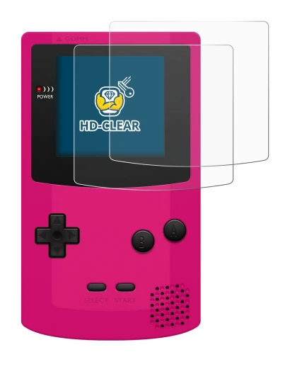 Immagine del dispositivo Nintendo Gameboy Color con un'ampia varietà di protezioni per lo schermo.
