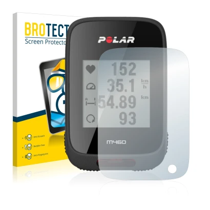 Parte frontale di una confezione del prodotto con il logo del marchio BROTECT. Accanto è raffigurato il dispositivo Polar M460