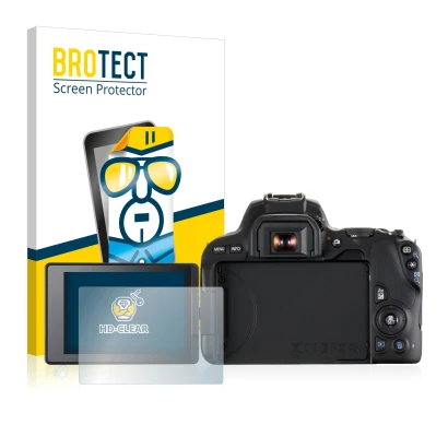 Parte frontale di una confezione del prodotto con il logo del marchio BROTECT. Accanto è raffigurato il dispositivo Canon EOS