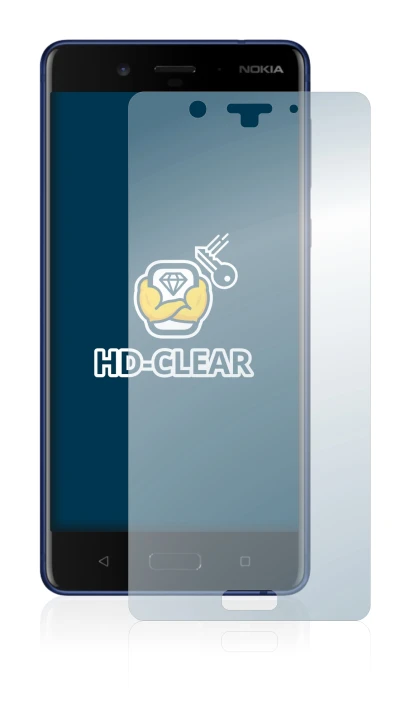 Immagine del dispositivo Nokia 8 con un'ampia varietà di protezioni per lo schermo.