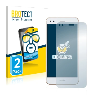 Parte frontale di una confezione del prodotto con il logo del marchio BROTECT. Accanto è raffigurato il dispositivo Huawei P9 