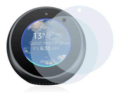 Immagine del dispositivo Amazon Echo Spot con un'ampia varietà di protezioni per lo schermo.