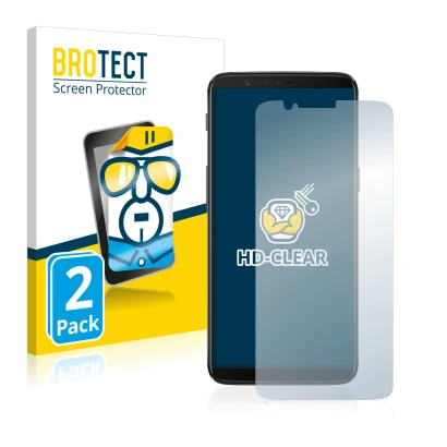 Parte frontale di una confezione del prodotto con il logo del marchio BROTECT. Accanto è raffigurato il dispositivo OnePlus 5T