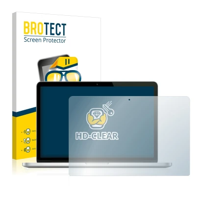 Parte frontale di una confezione del prodotto con il logo del marchio BROTECT. Accanto è raffigurato il dispositivo Apple MacB