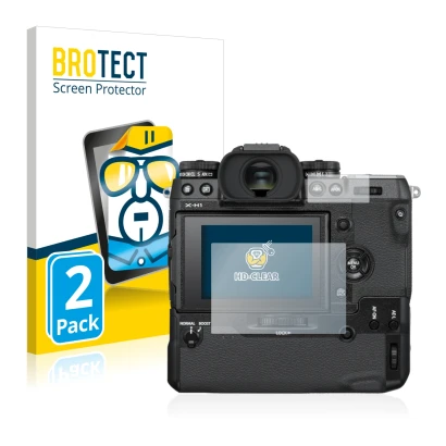 Parte frontale di una confezione del prodotto con il logo del marchio BROTECT. Accanto è raffigurato il dispositivo Fujifilm X