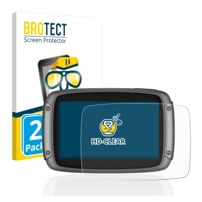 Parte frontale di una confezione del prodotto con il logo del marchio BROTECT. Accanto è raffigurato il dispositivo TomTom Rid