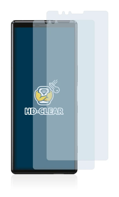 Immagine del dispositivo Sony Xperia 1 con un'ampia varietà di protezioni per lo schermo.