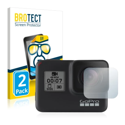 Parte frontale di una confezione del prodotto con il logo del marchio BROTECT. Accanto è raffigurato il dispositivo GoPro Hero