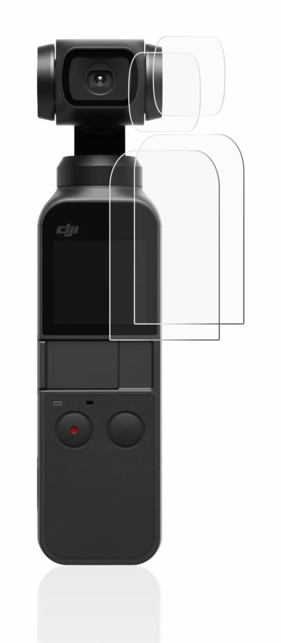 Immagine del dispositivo DJI Osmo Pocket (Display + Lente) con un'ampia varietà di protezioni per lo schermo.