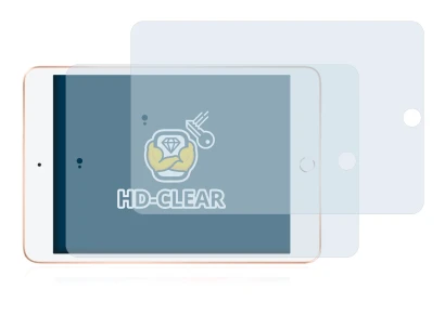 Immagine del dispositivo Apple iPad Mini 5 2019 (in formato orizzontale, 5a Gen.) con un'ampia varietà di protezioni per lo sc